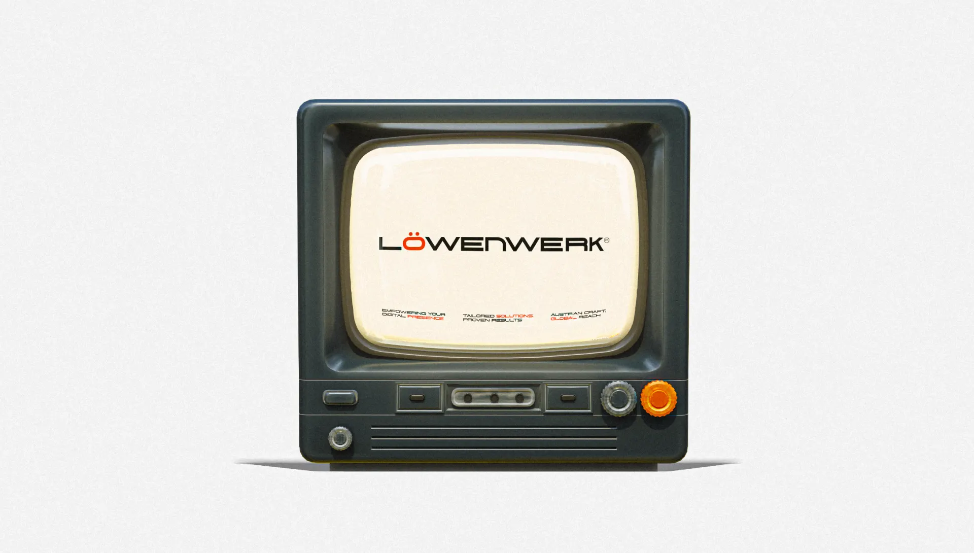 The Löwenwerk wordmark on the screen of a vintage television